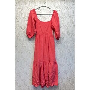 Billabong Dream Chaser Dress Women XS Pink Maxi Puff Sleeve Cutout NWT